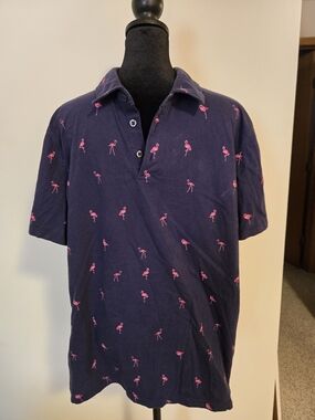 Apt. 9 Navy Polo with Pink Flamingo Print